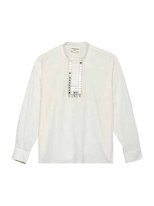 ECRU HAND EMBROIDERED MIRROR SHIRT